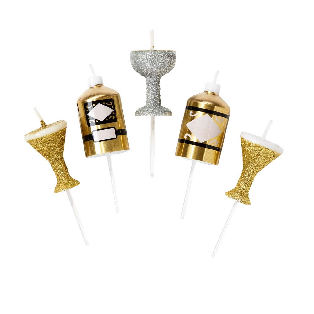 Talking Tables Christmas Party Decorations Drinks Beverages Shaped Birthday Cake 5 Candles, Gold Silver