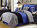 Chezmoi Collection 8 Pieces Luxury Striped Comforter Set (Full, Gray/Black/Blue)