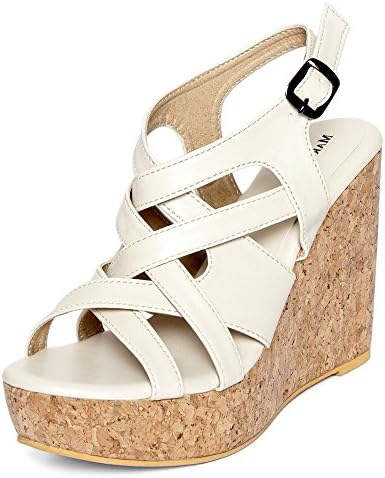 MarcLoire Women Wedge Heels, Girls Fashion Sandals, Open Toe Wedge Sandals, Buckle Type Platform Heels - Synthetic, Black, Beige, Cream