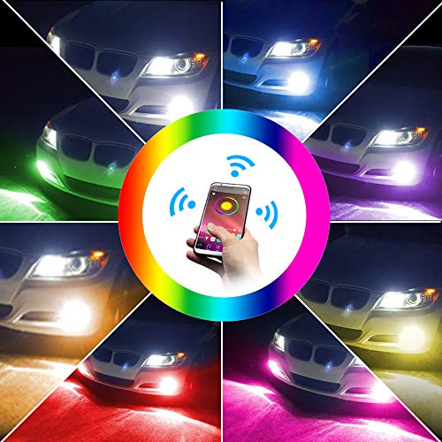 Viesyled H11 H8 H9 RGB LED Fog Light Bulbs Upgrade Multi Color APP Bluetooth Led Light Super Bright 1800LM 3020 SMD Bulbs Replacement for Driving DRL Fog Lights,2 Pack