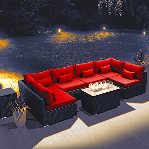 DINELI Patio Furniture Sectional Sofa with Gas Fire Pit Table Outdoor Patio Furniture Sets