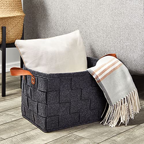 Farmlyn Creek Dark Grey Storage Baskets, Foldable Felt Organizers (15 x