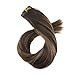 Moresoo 18 Inch Remy Human Hair Extensions Glue on Adhesive Tape In Remy Human Hair Extensions Color Dark Brown #2 Ombre to Brown #6 Highlighted with #2 Tape on Hair 20PCS 50G