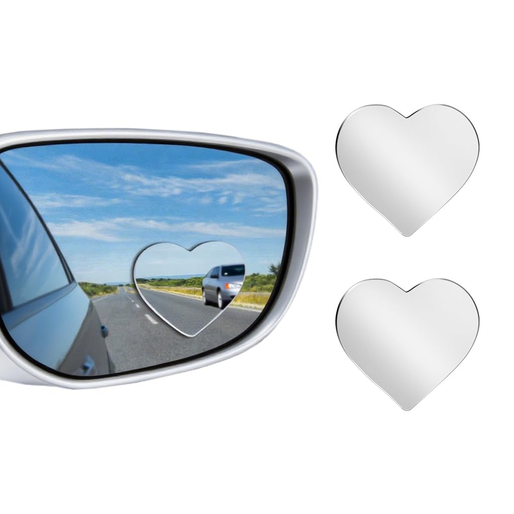Photo 1 of Blind Spot Mirror 2 Pack Heart Shaped Car Side Blindspot Mirrors, Removable Wide Angle Mirrors Adjustabe Frameless Convex Rear View Mirror Funny Car Accessories