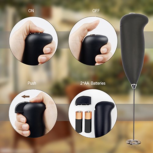 Milk Frother Handheld Battery Operated Electric Foam Maker for Coffee,Latte,Cappuccino,Hot Chocolate,Durable Drink Mixer Stainless Steel Whisk Include Stainless Steel Stand
