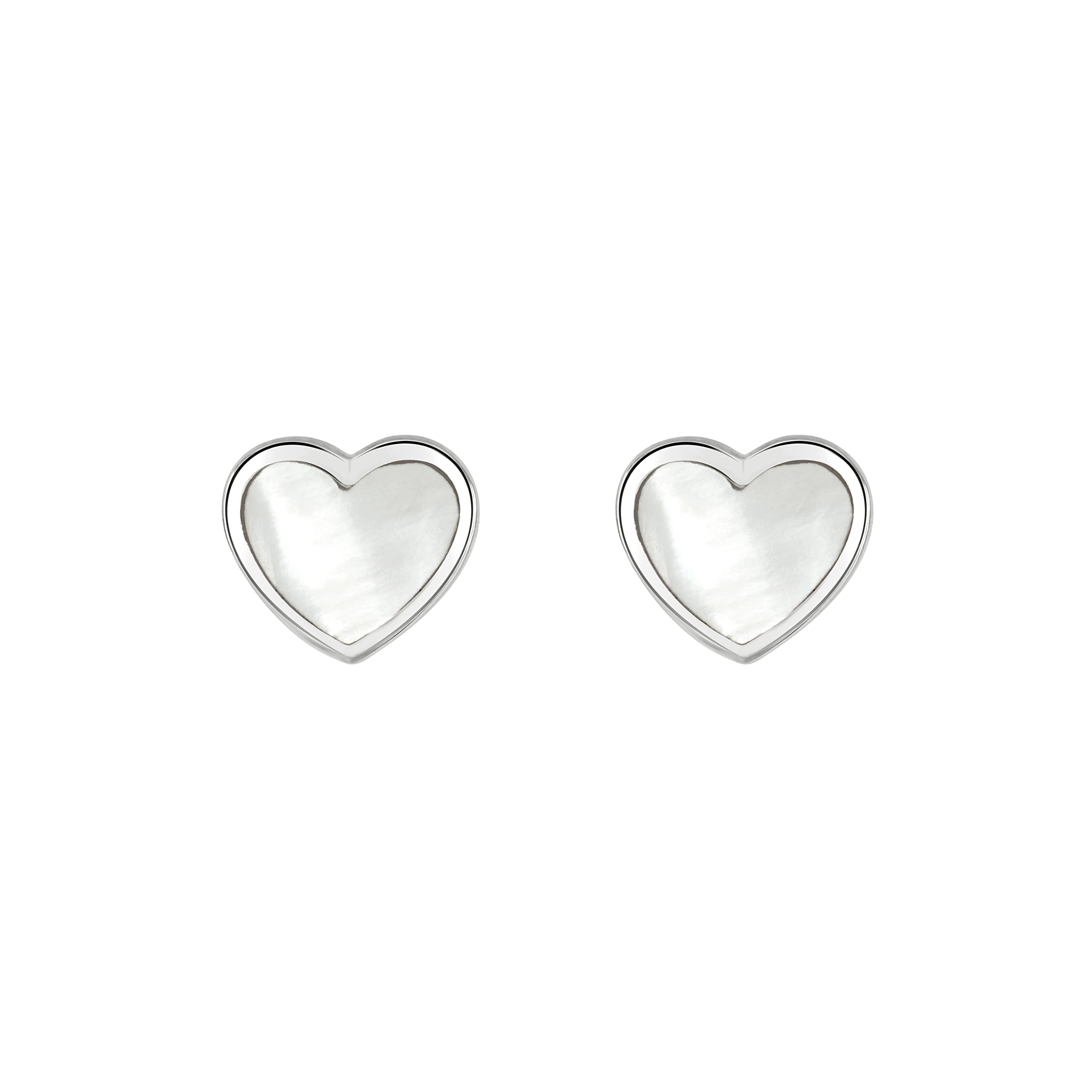 Dew Sterling Silver and White Mother of Pearl Heart Stud Earrings