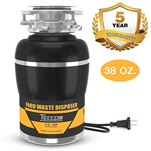 Garbage Disposal, TECCPO 1/2 HP Garbage Disposals 38 OZ. Capacity with Power Cord, Splash Guard, Disposal Flange, Stopper, Hex Wrench - TAGD01P