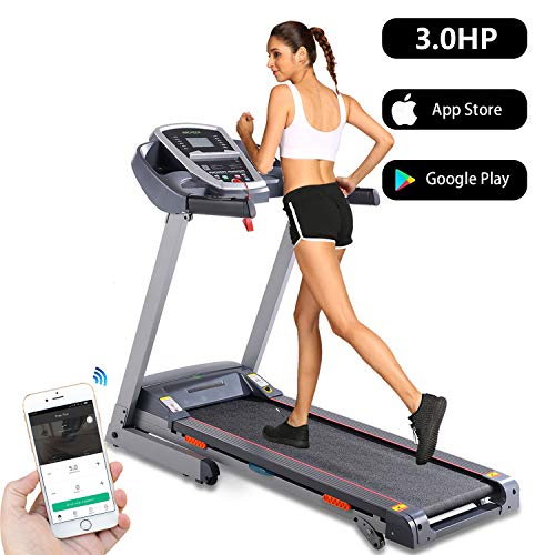 Folding Electric Treadmill Incline Motorized Running Machine Smartphone APP Control for Home Gym Exercise (Functional Treadmill-Gray) (Best App For Running On A Treadmill)