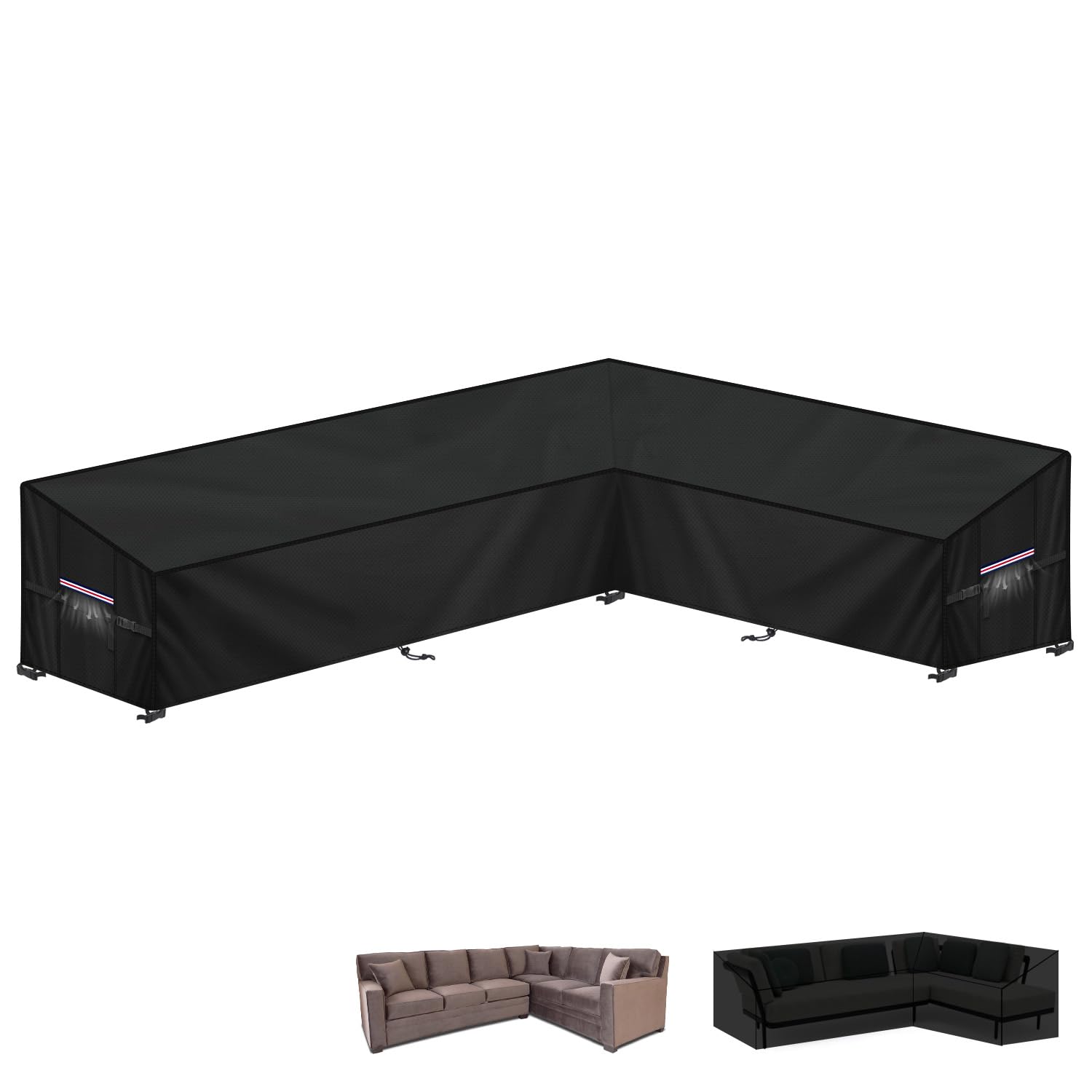 LAMUNI Garden Sofa Cover Outdoor Corner Sofa Cover L-Shape Garden Furniture Covers 420D Oxford Rattan Corner Furniture Cover Waterproof Outdoor Rattan Sofa Covers for Outside, 280x190x90x80/60cm