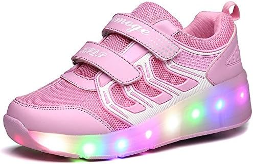LED Light Up Single/Double Wheel Roller Skate Shoes for Boys Girls Kid(Pink 1 wheel 29 M EU/12 M US Little Kid)