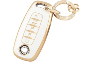UHONSN for 2023 Nissan Rogue Key Fob Cover 2024 Pathfinder Keys Shells Case Soft TPU Keycover with Keychain Cute Girly Women Accessories White Gold