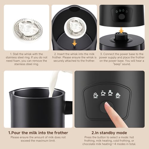 Milk Frother 4-in-1 Electric Automatic Milk Steamer，Hot and Cold Foam Maker and Milk Warmer for Latte, Cappuccinos, Macchiato Coffee Maker
