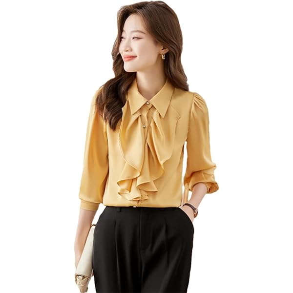 Women High End Temperament Formal Bow Tie Satin Blouses Office