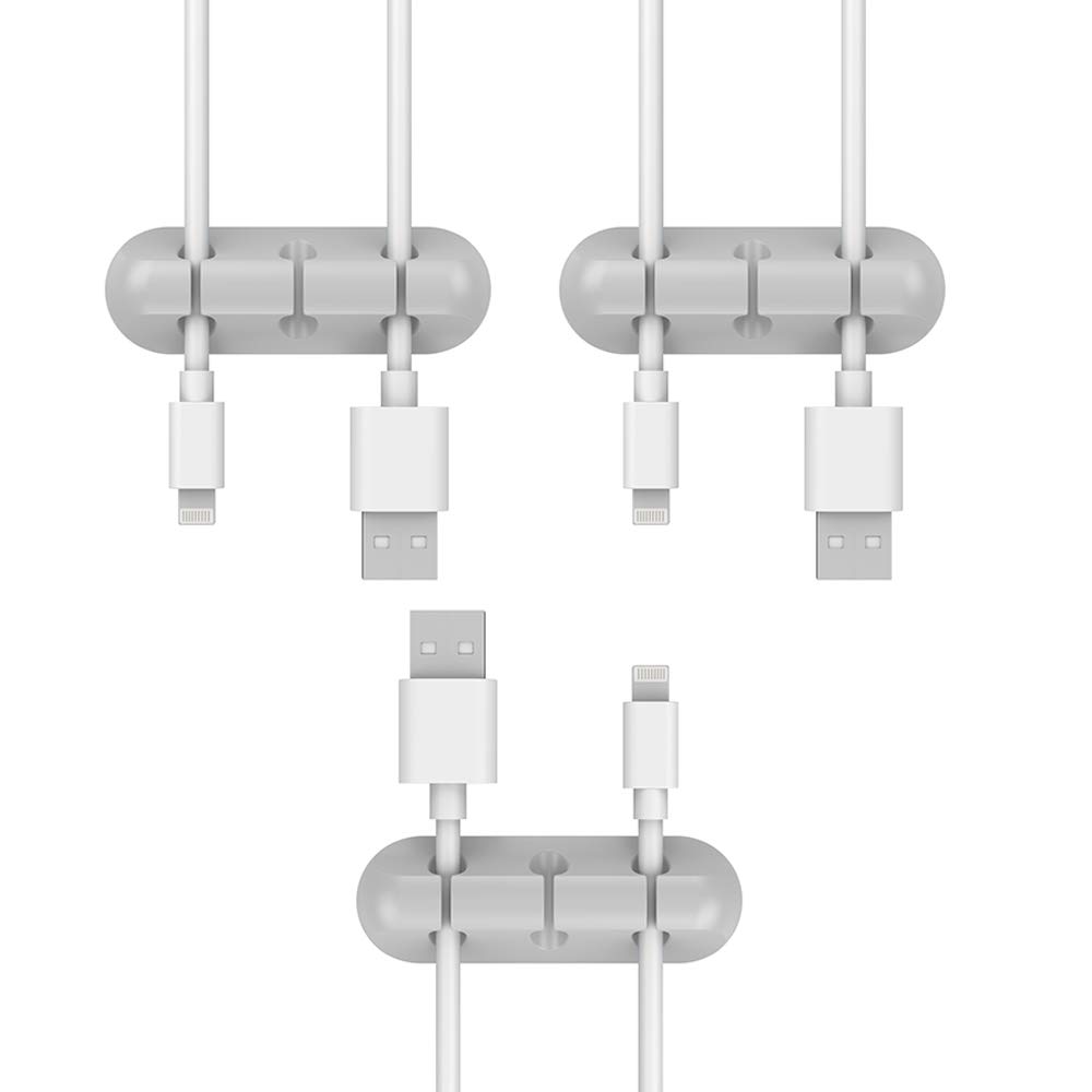 3 Pack Cable Clips - Simr Cord Organizer - Cable Management - 6mm Wire Holder System - Rubber Adhesive Cord Hooks fit Home, Office, Cubicle, Car, Desk Accessories (3, Gray)