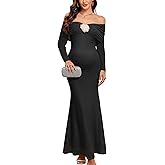 AISWI Maternity Off The Shoulder Mermaid Maxi Dress Mesh Bodycon Pregnancy Dresses Baby Shower Photoshoot with Floral