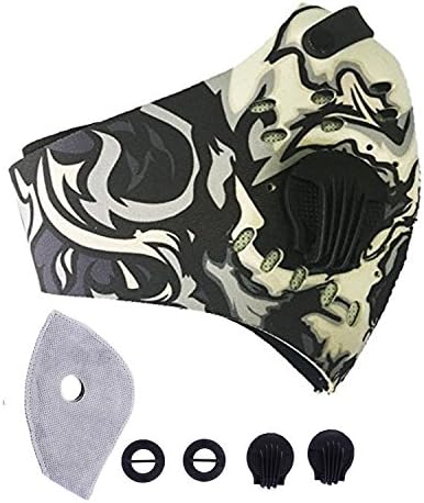 Activated Carbon Dustproof/Dust Mask - Filter Cotton Sheet and Valves for Exhaust Gas, Pollen Allergy, PM2.5, Running, Cycling, Outdoor Activities (Gray Camo)