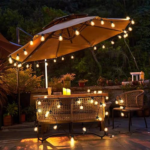 LangPlus+ Outdoor String Lights Mains Powered, 50FT Waterproof Festoon Lights with 46PCS E12 Sockets, 46+4 G40 LED Globe Bulbs(4 Spare), Shatterproof Patio Light for Festival Party Christmas Birthday