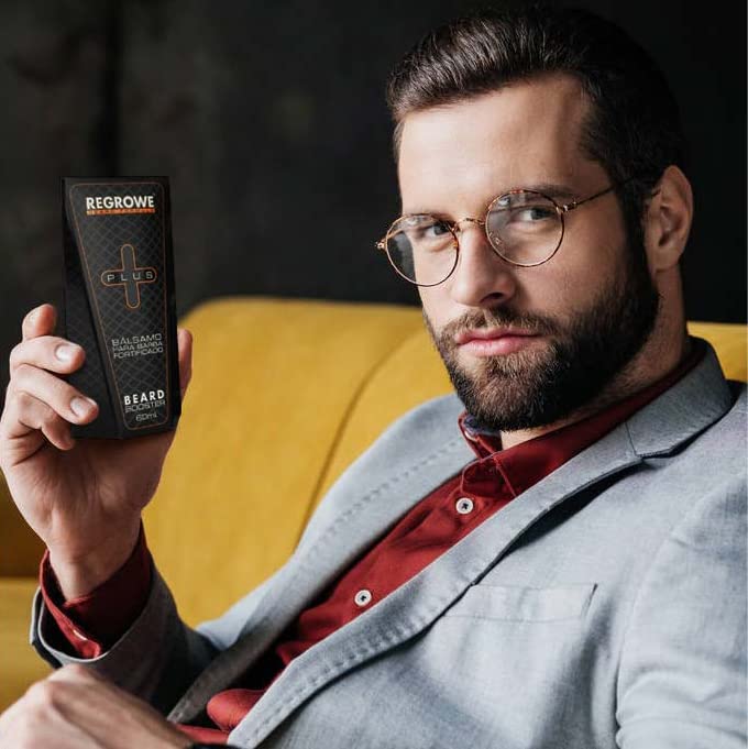 Regrowe - Bálsamo de Crecimiento de Barba Fortificado Regrowe Plus 5% - Adicionado con Queratina, Aloe Vera, Vitamina E, Complejo de aminoácidos minerales, Alantoína - Crece barba y bigote, nutre, hidrata, sin irrtación o resequedad