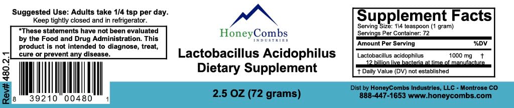 Lactobacillus Acidophilus Probiotic Powder – Women’s & Men’s Natural Probiotic Supplement – Pure Lactobacillus Acidophilus Supplement with 12 Billion Live, Gut-Friendly Bacteria, 2 Oz.