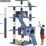 BestPet 9073 73-Inch Cat Tree Scratcher Play House Condo Furniture Toy Bed Post, Navy Blue