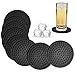 Coasters for Drinks Absorbent with Soft Felt Insert and Holder, Silicone Black Drink Coaster for Table Set of 6, Outdoor Rubber Coaster for Furniture Protection