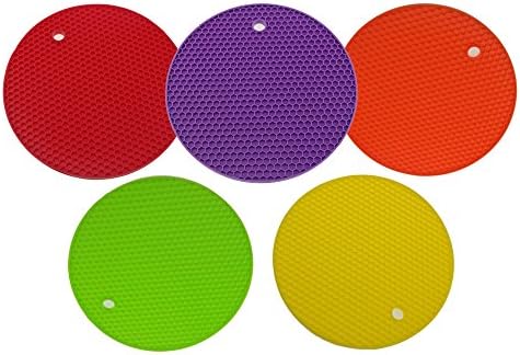 Aowecke Silicone Trivets and Hot Pad Mat, Multipurpose Drying Mat, Jar Openers, Pot Holder, Non Slip Coasters, Dishwasher Safe Heat Resistant (Set of 5)