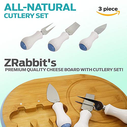 image for ZRabbit Bamboo Cheese Board with Cutlery Set | Modern Fancy Design | S