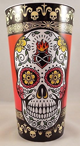Sugar Skull Heart on Fire 16 Oz Reusable Plastic Party Drinking Cup