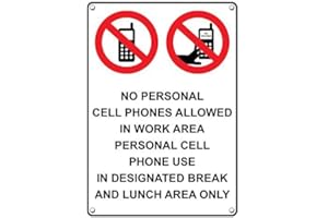 SIGNJOKER Weatherproof Plastic Vertical No Personal Cell Phones Allowed in Area Sign with English Text and Symbol