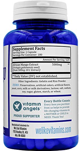 African Mango 5000mg Equivalent 10:1 Extract 180 Capsules - 6 Month Supply of African Mango Capsules - Supports Metabolism of Fat and Digestive Health