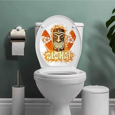 Thinkingpower Tiki Bar Toilet Seat Tattoo Cover Hibiscus Flora Burst Orange Surfboards Aloha Tropical Summer Season Vinyl Bathroom Decor Orange Brown Pale Yellow W13xl16 Inch Amazon Co Uk Kitchen Home