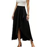 eoeoo Women's High Waist Wrap Asymmetrical High Low Flowy A-Line Maxi Skirt