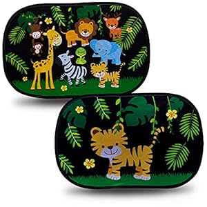 HECKBO – Zelfklevende autozonneklep (zonder zuignappen) – Zonneklep voor auto’s [2 stuks], 2 Motieven: Jungle & Tiger, 2…
