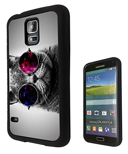 Samsung GALAXY S5 i9600 Cute Cool Cat Sunglasses Funky Design Fashion Trend SILICONE GEL RUBBER CASE COVER Full Sides and top Case