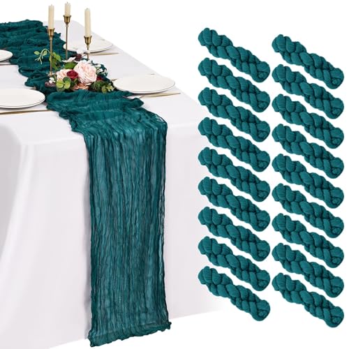 Cheesecloth Table Runner Teal Boho Gauze Rustic Decorations