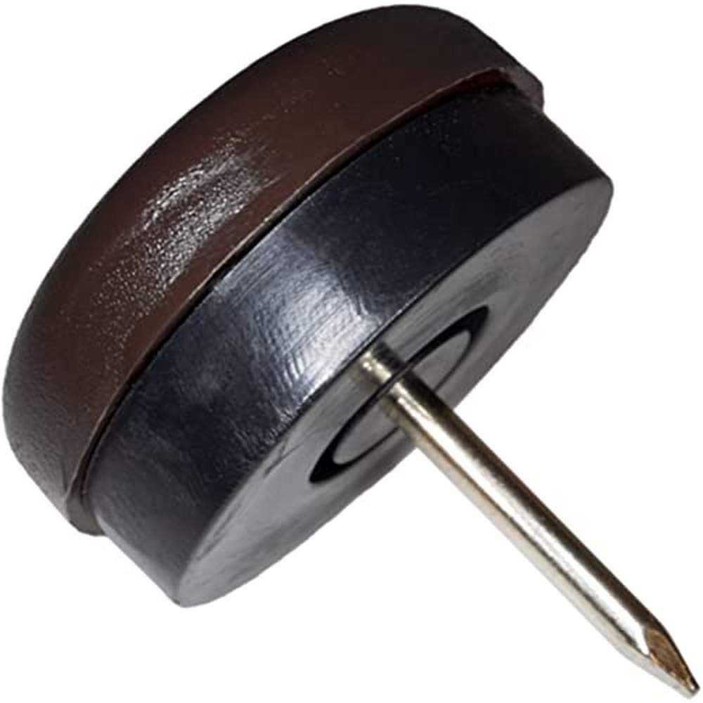 Adsamm® / 32 x Glides in plastic with nail and rubber cushion | Ø 0,98'' (Ø 25 mm) | brown | round | Premium quality furniture sliders with bumper and nail by Adsamm®