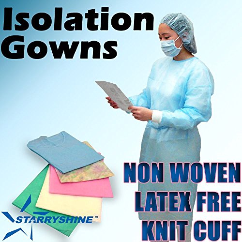 Dental Medical Latex Free Disposable Isolation Gowns Knit Cuff Non Woven | Fluid Resistant (50 Gowns/5 Packs, Blue)