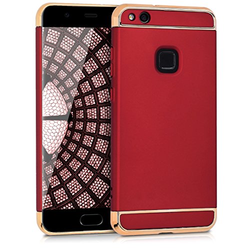 kwmobile Case for Huawei P10 Lite - Shockproof Protective Hard Case Back Cover with Chrome Frame - Dark Red Gold
