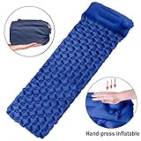 Vancle Ultralight Sleeping Pad for Camping – Hand Press Inflatable Sleeping Pad Air Mattress Built-in Pump Pillow for Outdoor Traveling Hiking Backpacking with Storage Bag
