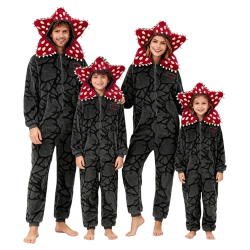Unisex Demogorgon Onesies for Womens Mens Demogorgon Pyjama Long Sleeved One Piece Pajamas Hooded Fleece Sleepwear Winter Christmas Pajama for Adults Kids Onesies for Women