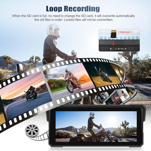 CAMECHO Motorcycle Screen 8.1 Inch HD Dash Cam Dual Camera AV/AR, CarPlay & Android Auto Wireless, IP68, Bluetooth | Universal DVR Monitor with EQ Adjustment for Motorcycles