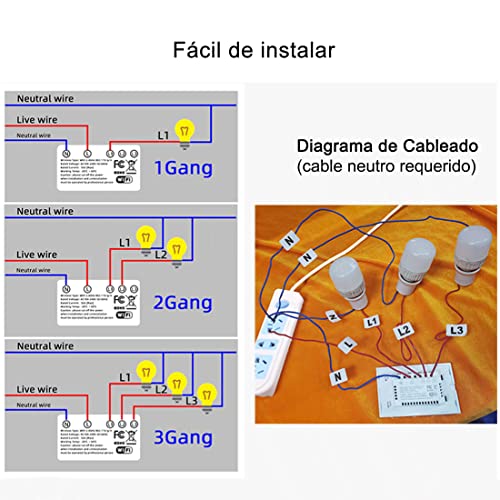 DQST Interruptor Apagador Inteligente WiFi, SE REQUIERE CABLE NEUTRO, Smart Switch con Tecla Táctil Sensibilidad, Control Remoto 2.4G WiFi, Compatible con Alexa/Google Home/IFTTT (2 Gang)