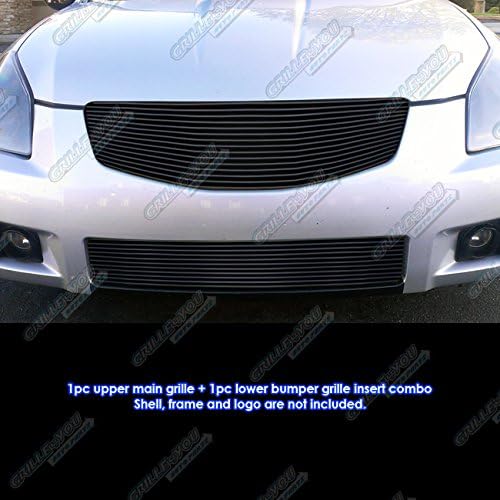 APS Compatible with Nissan Maxima 2007-2008 Main Upper Lower Bumper Black Billet Front Grill Grille Insert Combo N87899H