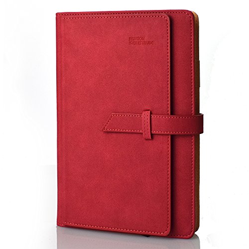 izBuy Notebook Journal Stylish PU Leather Cover Diary Yearly Calendar Credit Card Holder Book Organizer,Refillable,Undated,196 Lined Beige Pages, 8.1X5.7Inches(Red)