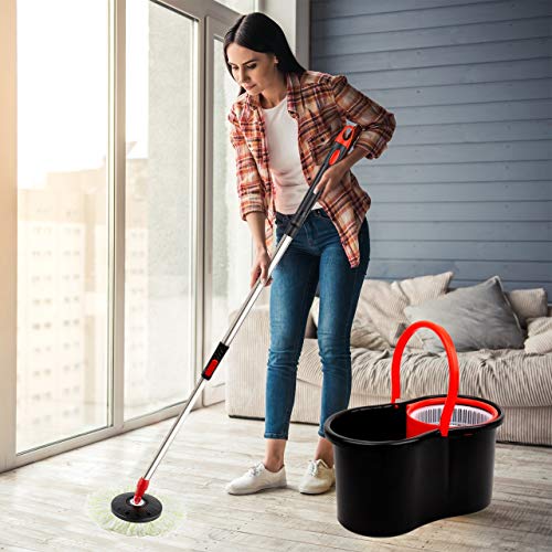 Mop and Bucket Set Strongest Heaviest Duty Mop - Best Floor Mop Easy To Use - For Professional Home Floor Cleaning System - 360 Spin Non Scratch Microfiber Wet Jet Mop With Integrated Wringer Bucket
