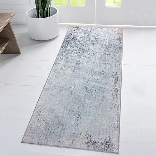 Leesentec Runner rugs Area rugs Non-Slip Runner for Entryway Bedroom Living Room Hallways Long Kitchen Runner Rug Washable Rubber Back Carpet Rug Floor Mat (Light Grey/Brown, 80 x 200 cm)
