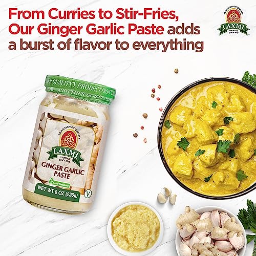 Laxmi Ginger Garlic Paste, 8 oz Ginger and Garlic Paste in a Jar Garlic and Ginger Paste for