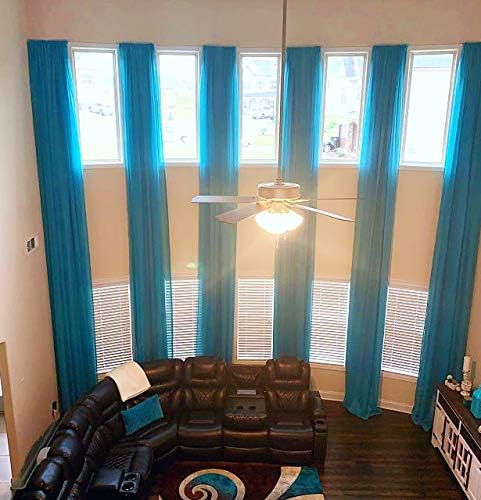 Ikiriska Extra Long Sheer Voile Curtains (2 Panels) for high Ceiling, Custom Made Length 12, 14, 15, 16, 17, 18, 20 24 feet Long, Wide Drapes for 2 Story Living Room (turqouse)