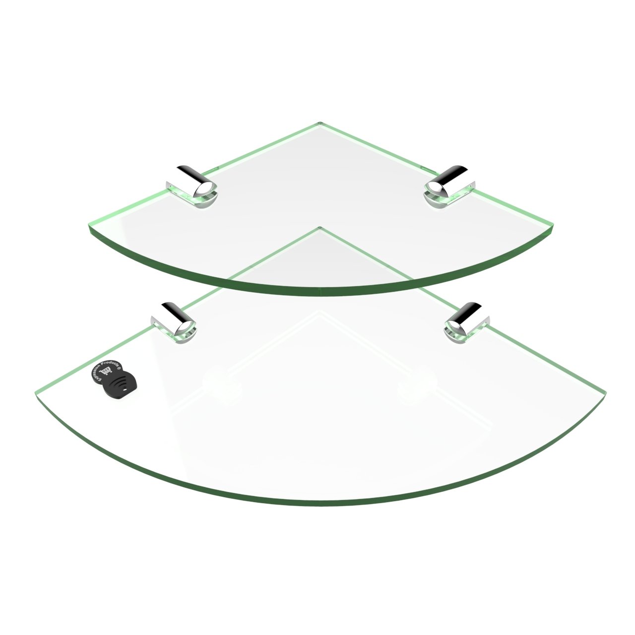 Expression Products Multi pack Acrylic Corner Shelves - 2 shelves - 150mm and 200mm, Free Trolley Token Material Sample Included per Shipment - Glass Effect