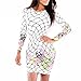 New Bright White Flower Floral Printed New Women Sexy Bodycon Long Sleeve Dress